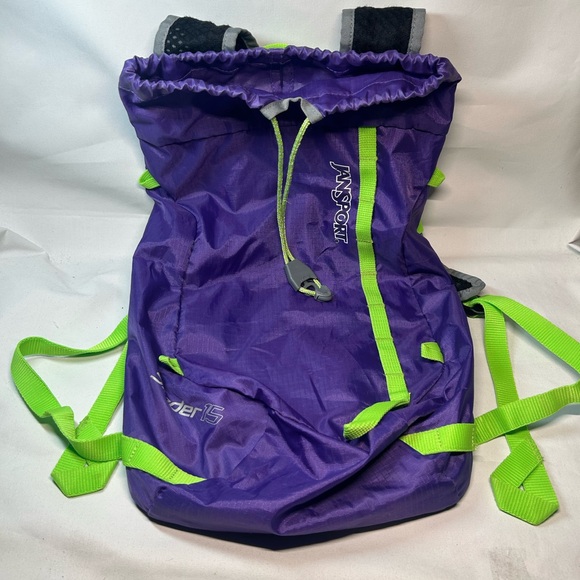 Jansport Vibrant Purple Backpack with Neon Green Straps - Picture 1 of 7